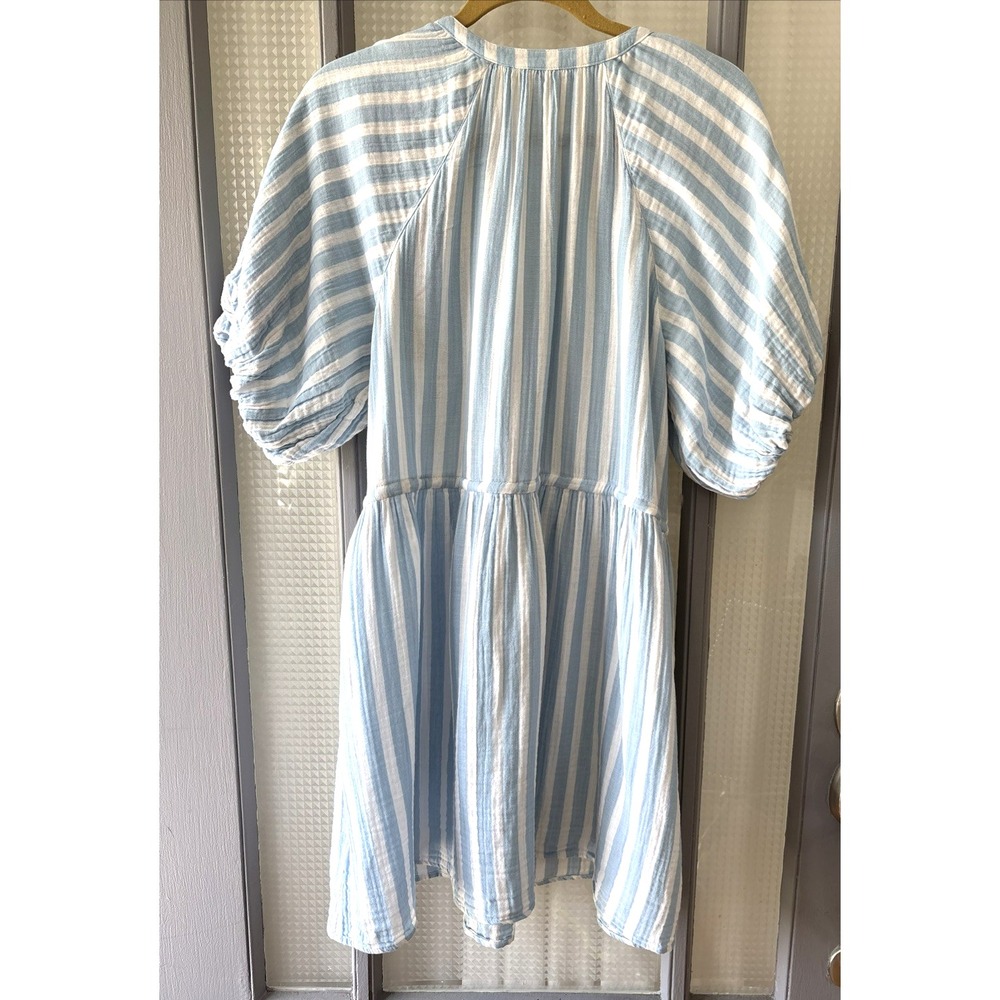 Old Navy Blue White Stripe Cotton Gauze Puff Sleeve Mini Dress 820913-00 L